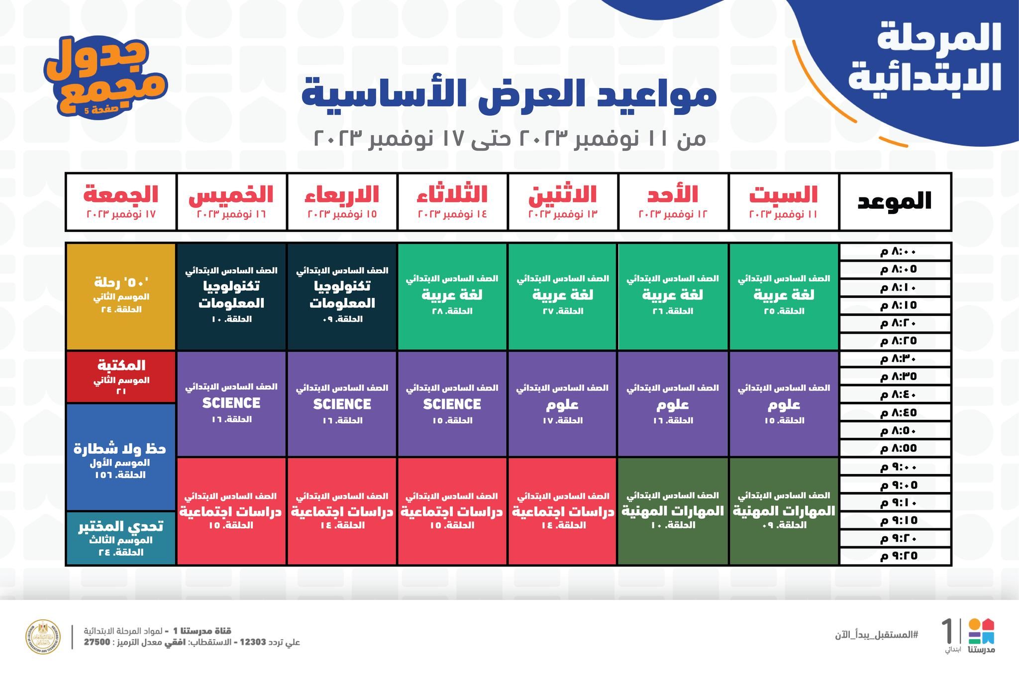 جدول حصص قناة مدرستنا التعليمية اليوم من 12 إلي 18 نوفمبر 2023 لابتدائي وإعدادي وداعا للدروس الخصوصية