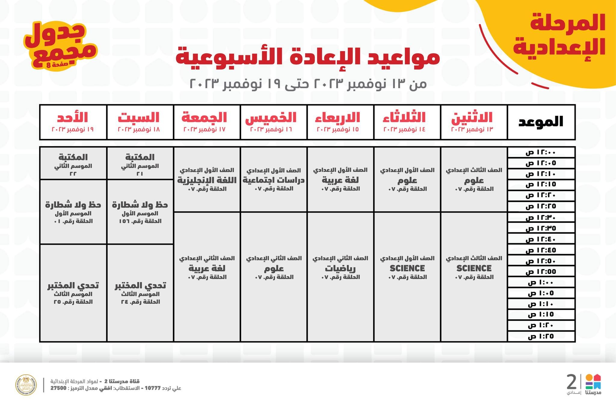 جدول حصص قناة مدرستنا التعليمية اليوم من 12 إلي 18 نوفمبر 2023 لابتدائي وإعدادي وداعا للدروس الخصوصية 16